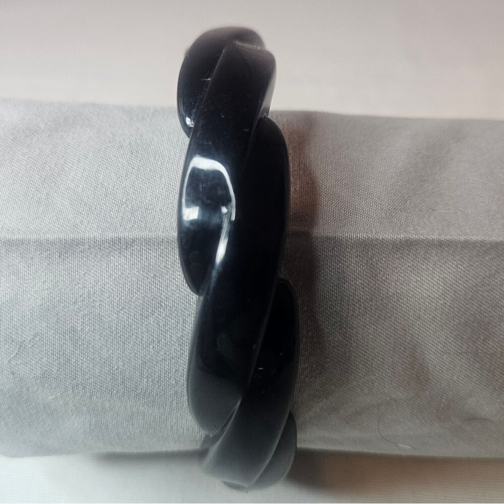 Vintage 80s Black Twist Bangle Bracelet – Chunky Spiral Statement Jewelry EUC